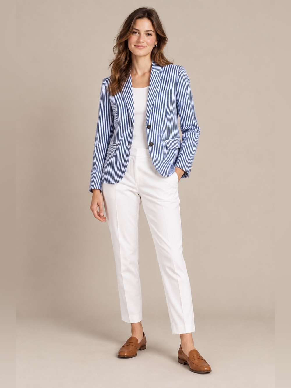 J. Crew Blue White Striped Two-Button Blazer Cotton Blend Jacket 4